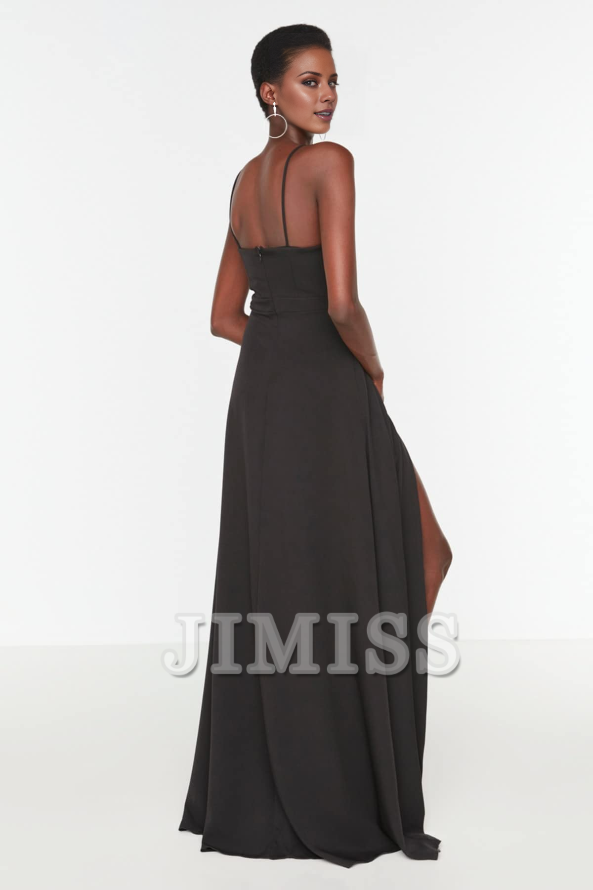 Split neckline evening gown and graduation gown formal evening gown