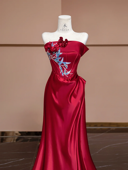 Red strapless fitted long ball gown/bridal dress R8312