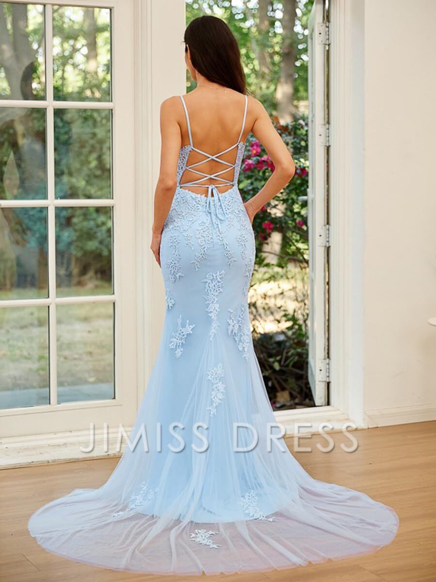 chiffon applique ball dress 2026 long back lace up mermaid thin shoulder strap women's evening dress