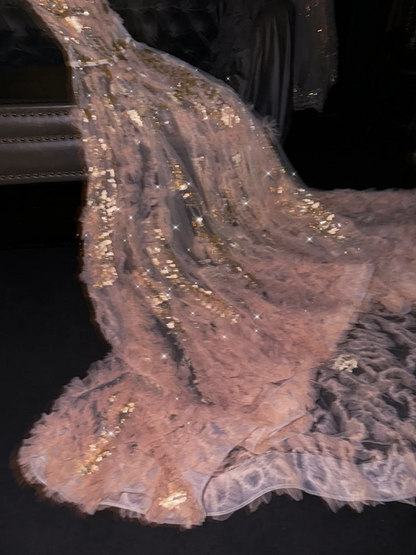 Light pink halter-neck, fitted A-line skirt, long ball gown, bridal dress R8799