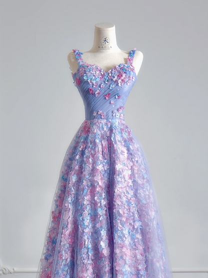 Purple floral halter-neck fitted A-line long ball gown R8146
