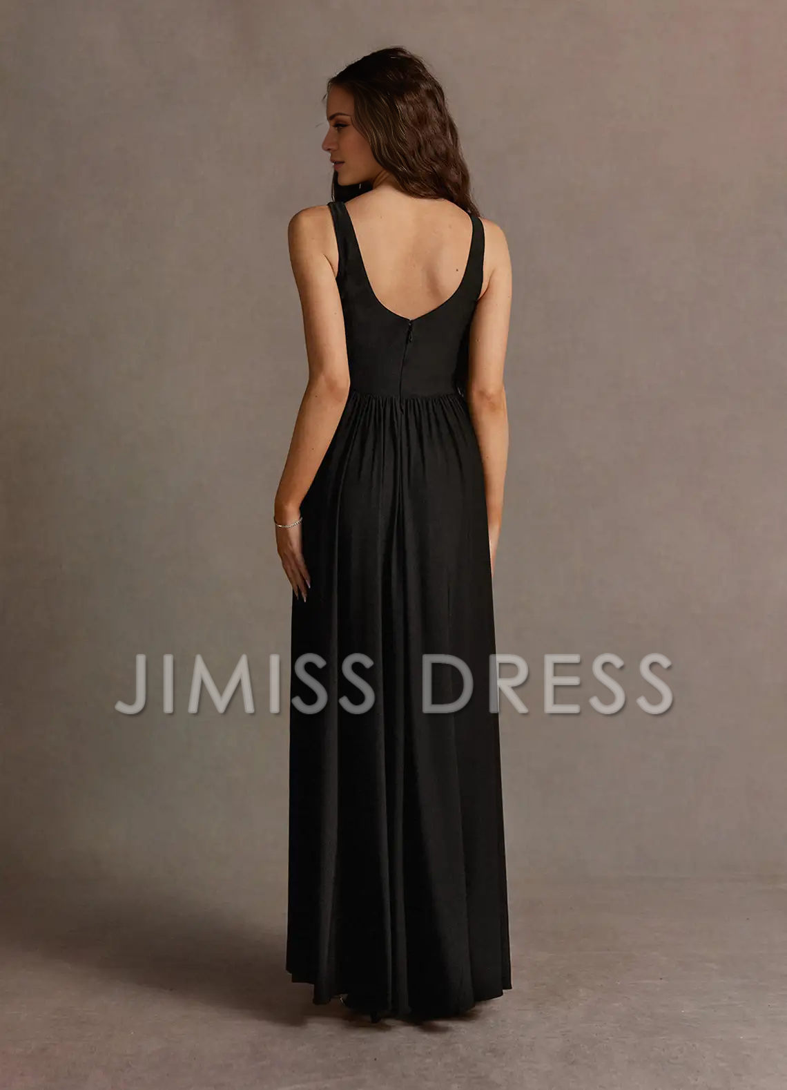 slim shoulder strap V-neck side slit and floor length Prom dress