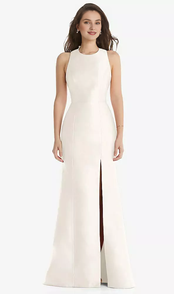 Jewel collar butterfly condensation back horn front slit Prom dress