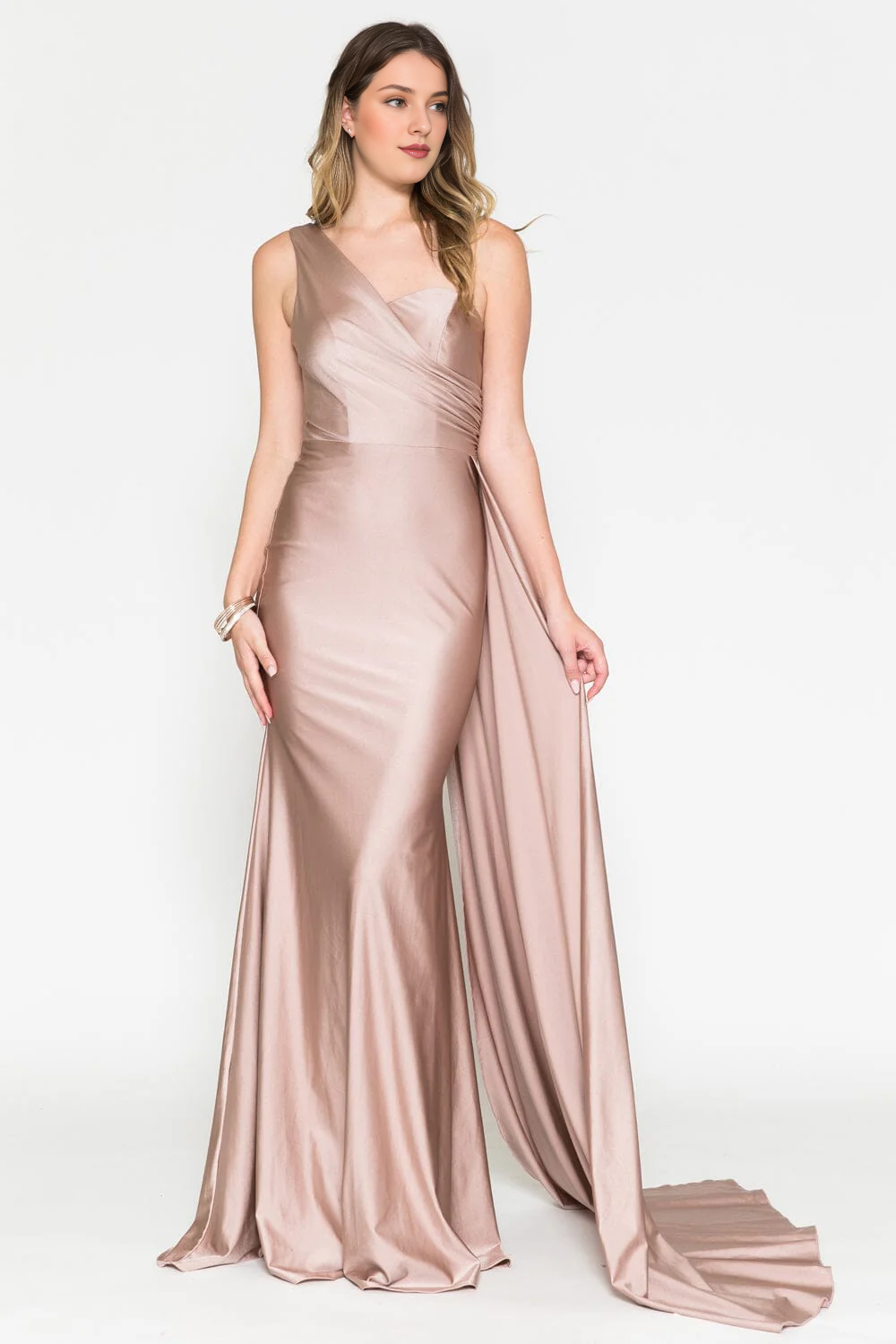 Fitted skirt long single shoulder dress