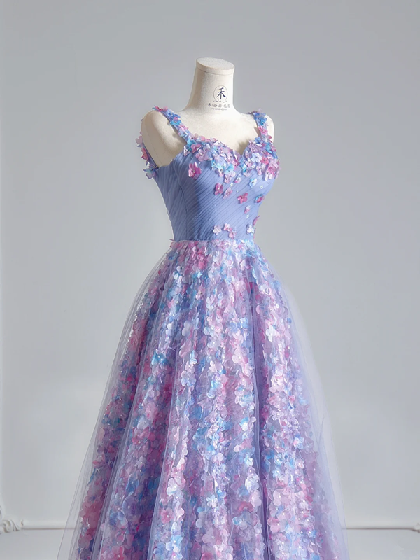 Purple floral halter-neck fitted A-line long ball gown R8146
