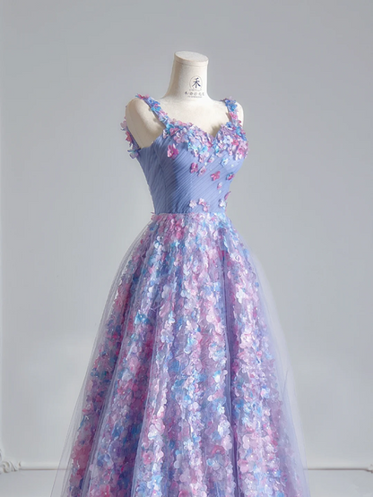 Purple floral halter-neck fitted A-line long ball gown R8146