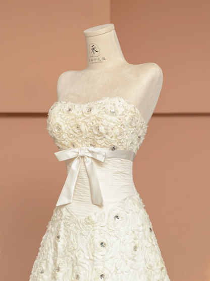 White strapless, fitted A-line long ball gown/bridal dress R8488