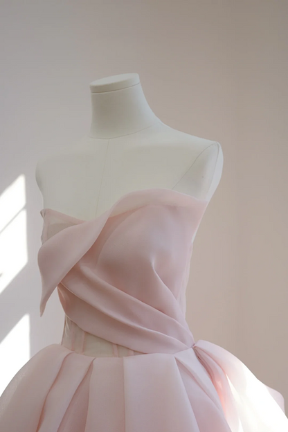 Light pink strapless fitted waist slim sexy long train ball gown/bridal dress R8555