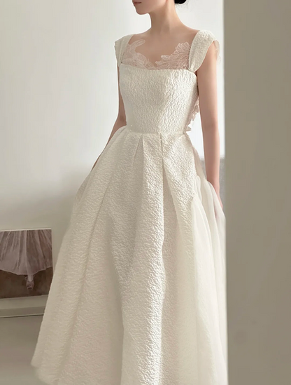 White spaghetti strap, waist-cinched, slim-fit, full-skirt prom dress, wedding dress R7959