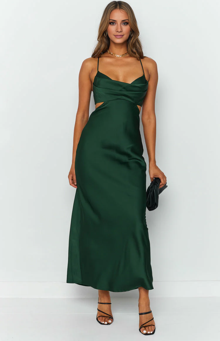 collar neckline thin shoulder strap backless satin long Prom dress