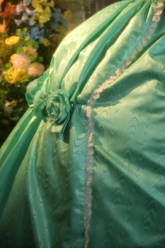 Light green halter-neck fitted waist ball gown with a full skirt R7265