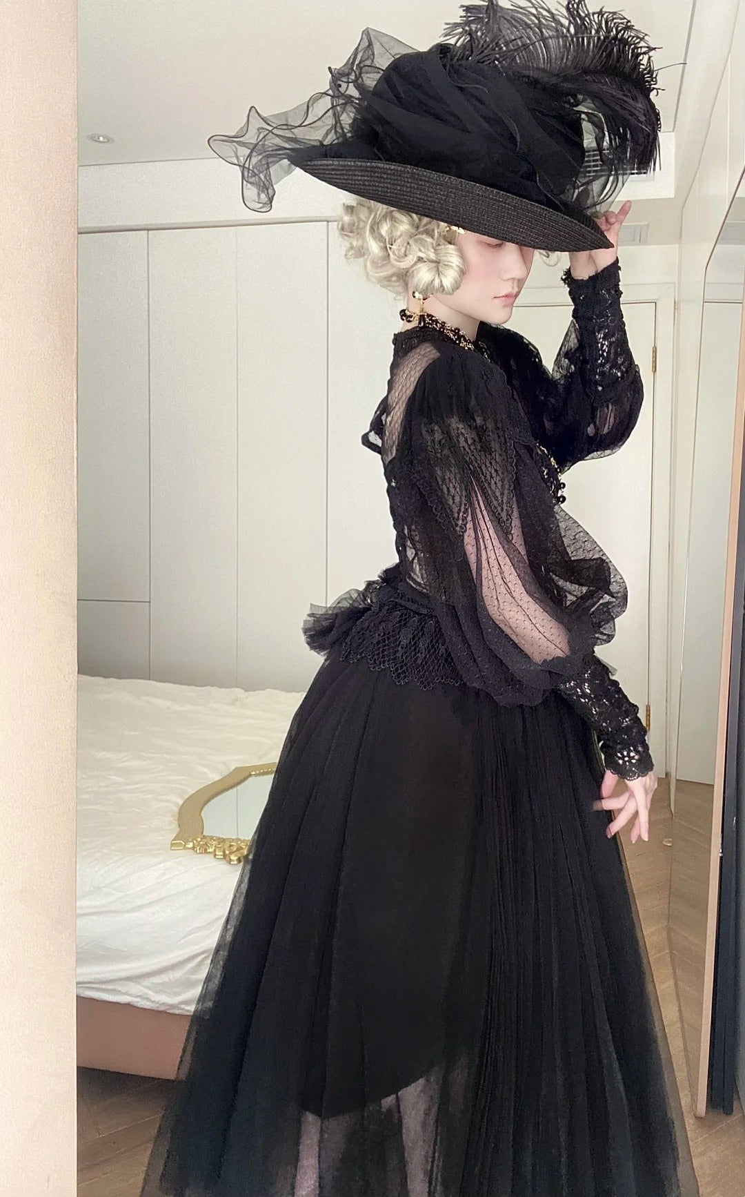 Dark Gothic Lace Tulle High Neck Long Sleeve Floor-length Ballgown Victorian Gothic Evening·Theme Party Dress gh6741