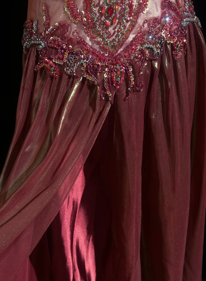 Retro Halter Satin Beaded A Line Long Wedding Guest Dress Formal Birthday Prom Dress Evening Gown  SP1440