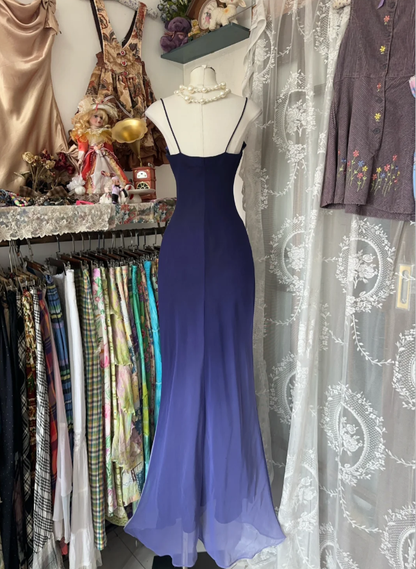 Vintage Spaghetti Straps Ombre Purple Mermaid Long Party Dress Evening Gown