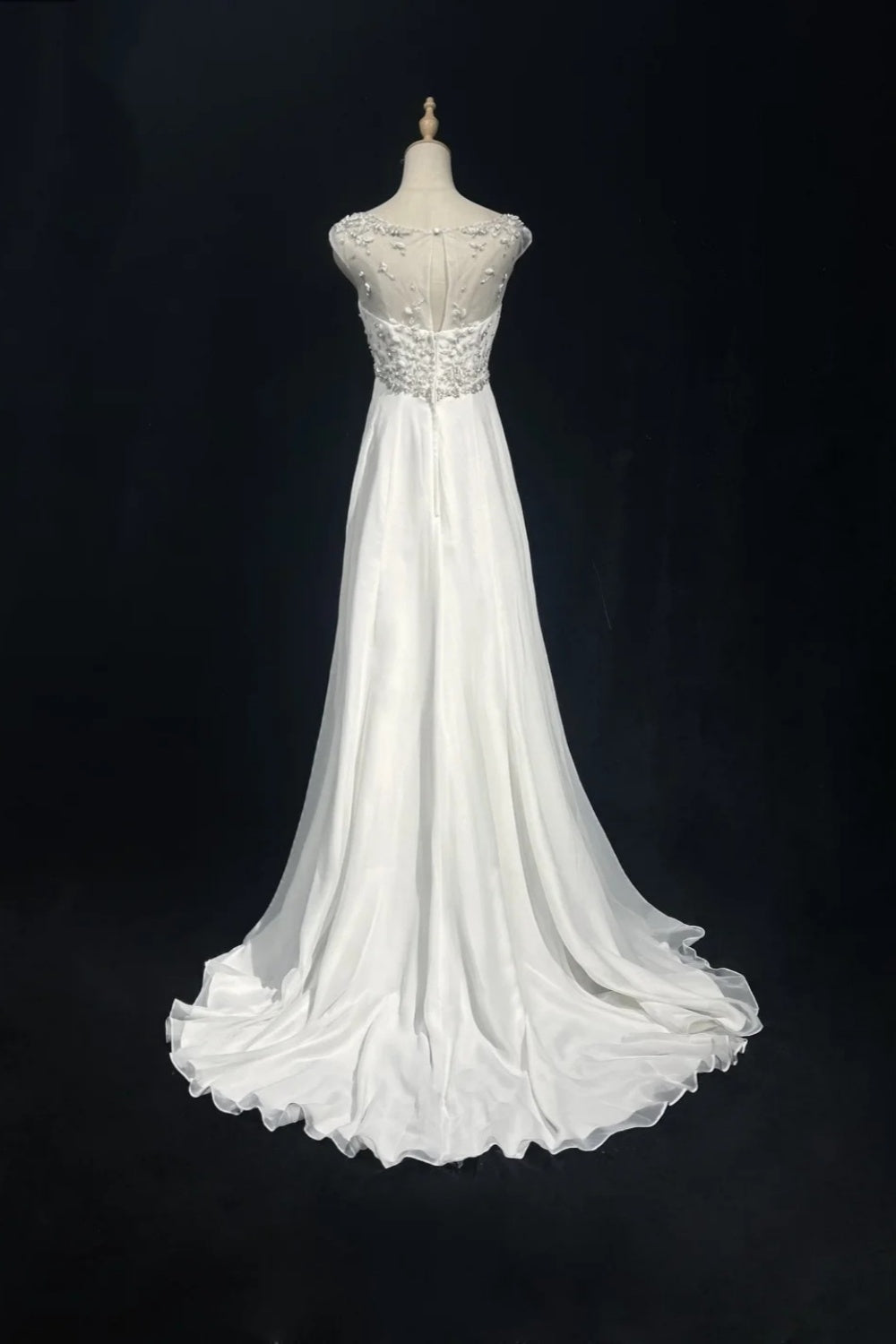 girlhomeshops-White Vintage Beaded Long Tulle Gown/Wedding Dress gh6244