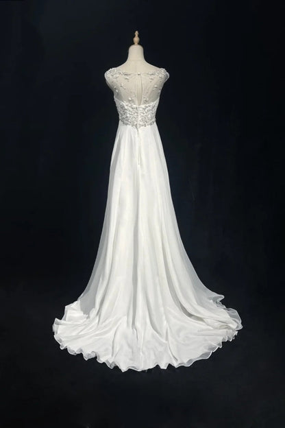 girlhomeshops-White Vintage Beaded Long Tulle Gown/Wedding Dress gh6244