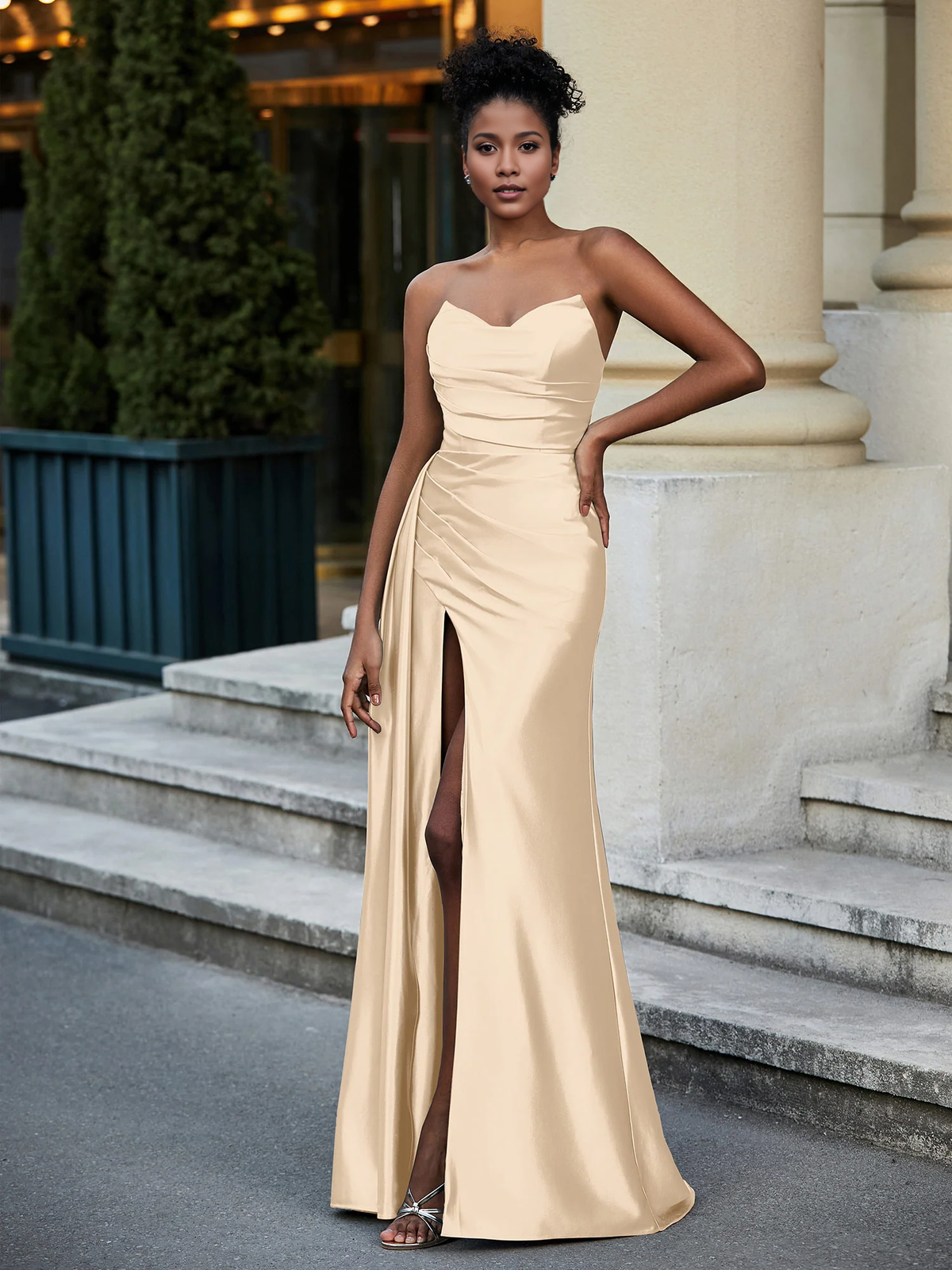 Sweetheart satin trailing Prom dress