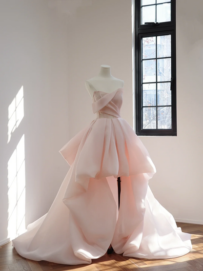Light pink strapless fitted waist slim sexy long train ball gown/bridal dress R8555