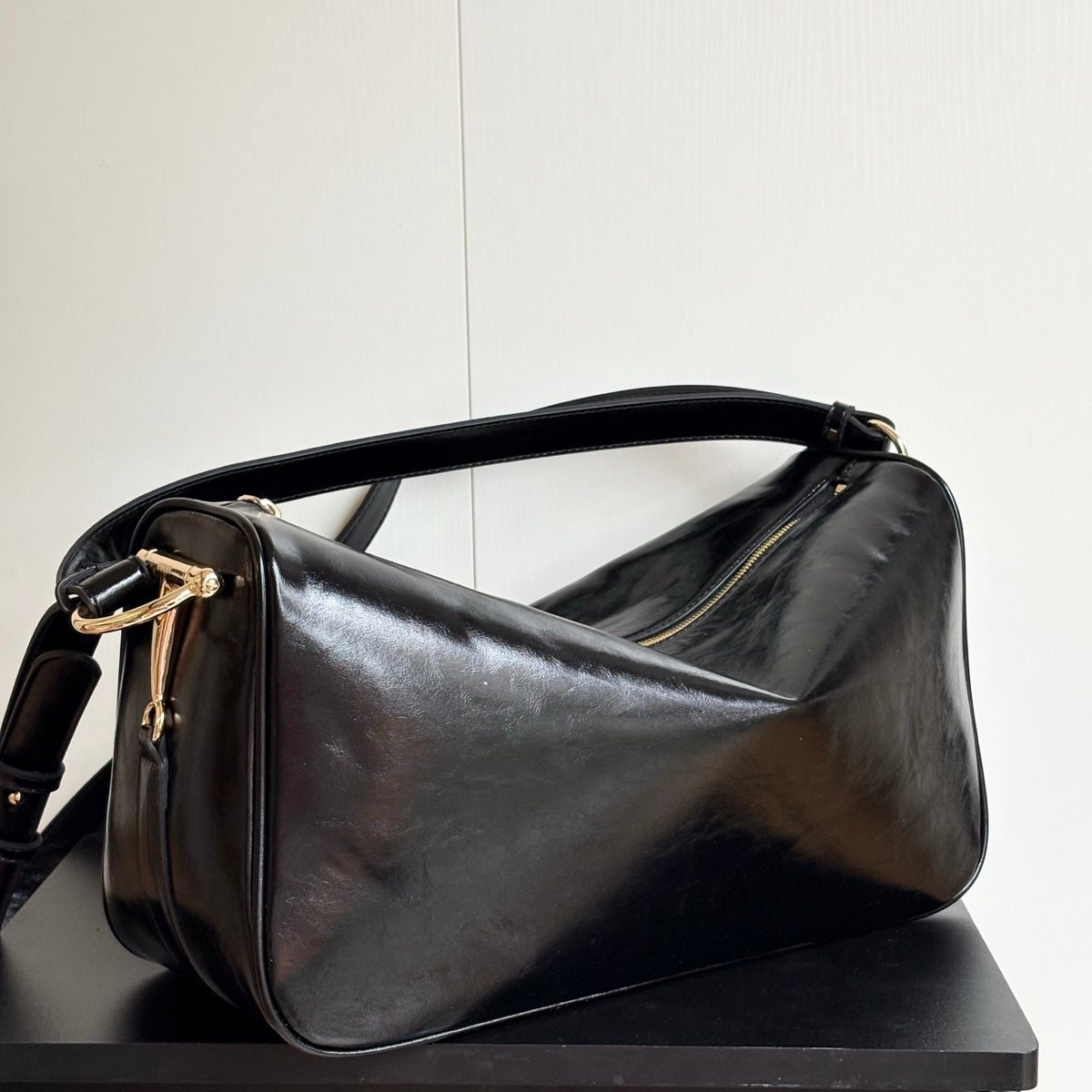 Gucci Half Horsebit Large Shoulder Bag Black 38Cm