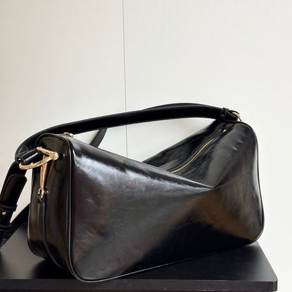 Gucci Half Horsebit Large Shoulder Bag Black 38Cm