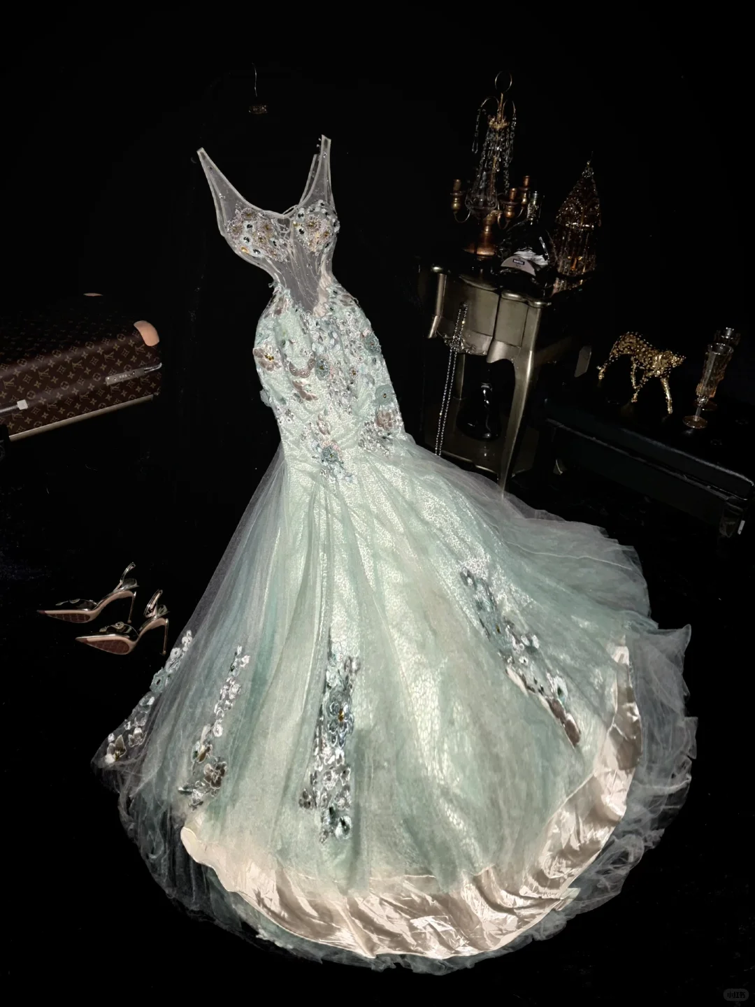 Glamorous Mint Green Tulle Sequin Rhinestone Embroidery Mermaid Evening Gown TP5380