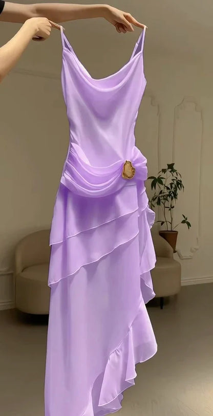 Ivory White Vintage Spaghetti Strap Long Chiffon prom dress Evening Dress Party Dress gh3374