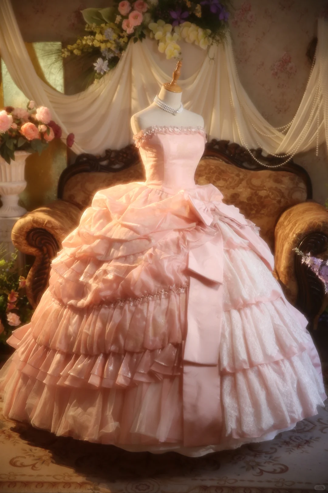 Gorgeous Pink Strapless Ruffled Tiered Oversized Bow Sweet 15 Quinceanera Ball Gown TP5519