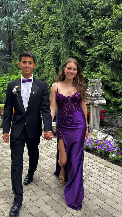 Glamorous Purple Satin Spaghetti Strap Evening Dress TP5714