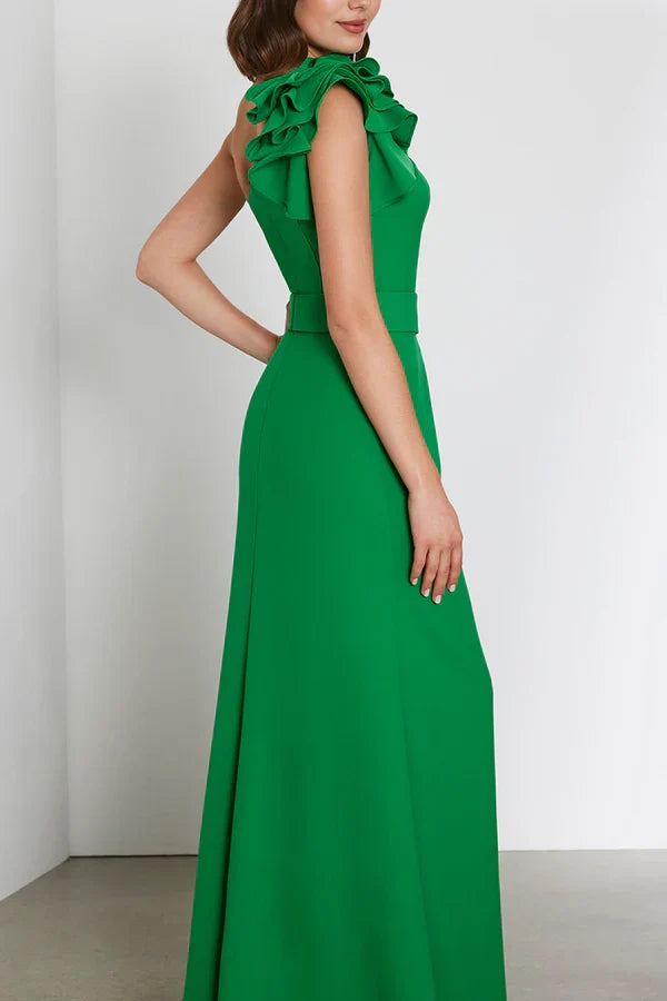 Unique and modern single shoulder side slit mother of the bride dresses