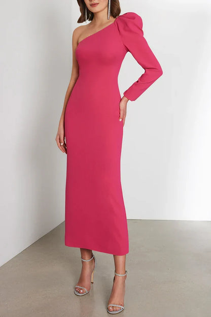 Sexy fit one shoulder long sleeved mother of the bride dress