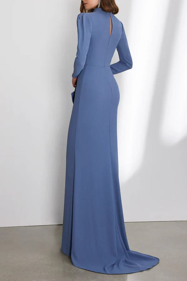 Elegant and luxurious V-neck long sleeved pleats with ruffled edges mother of the bride dress