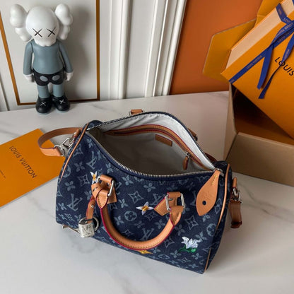 Louis Vuitton Speedy 30 Bandoulière Bag Blue Denim 30Cm M27556
