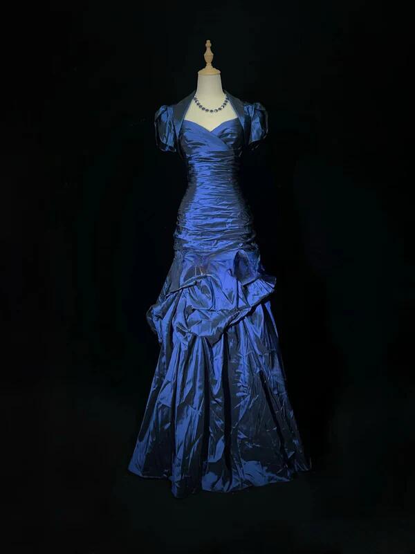 Navy Blue Short-Sleeved Elegant Long Vintage Ball Gown gh7077