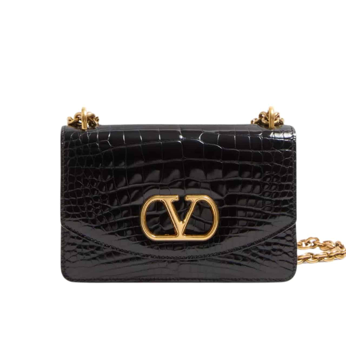 VALENTINO GARAVANI VAIN SMALL SHOULDER BAG IN CROCODILE BLACK 19CM