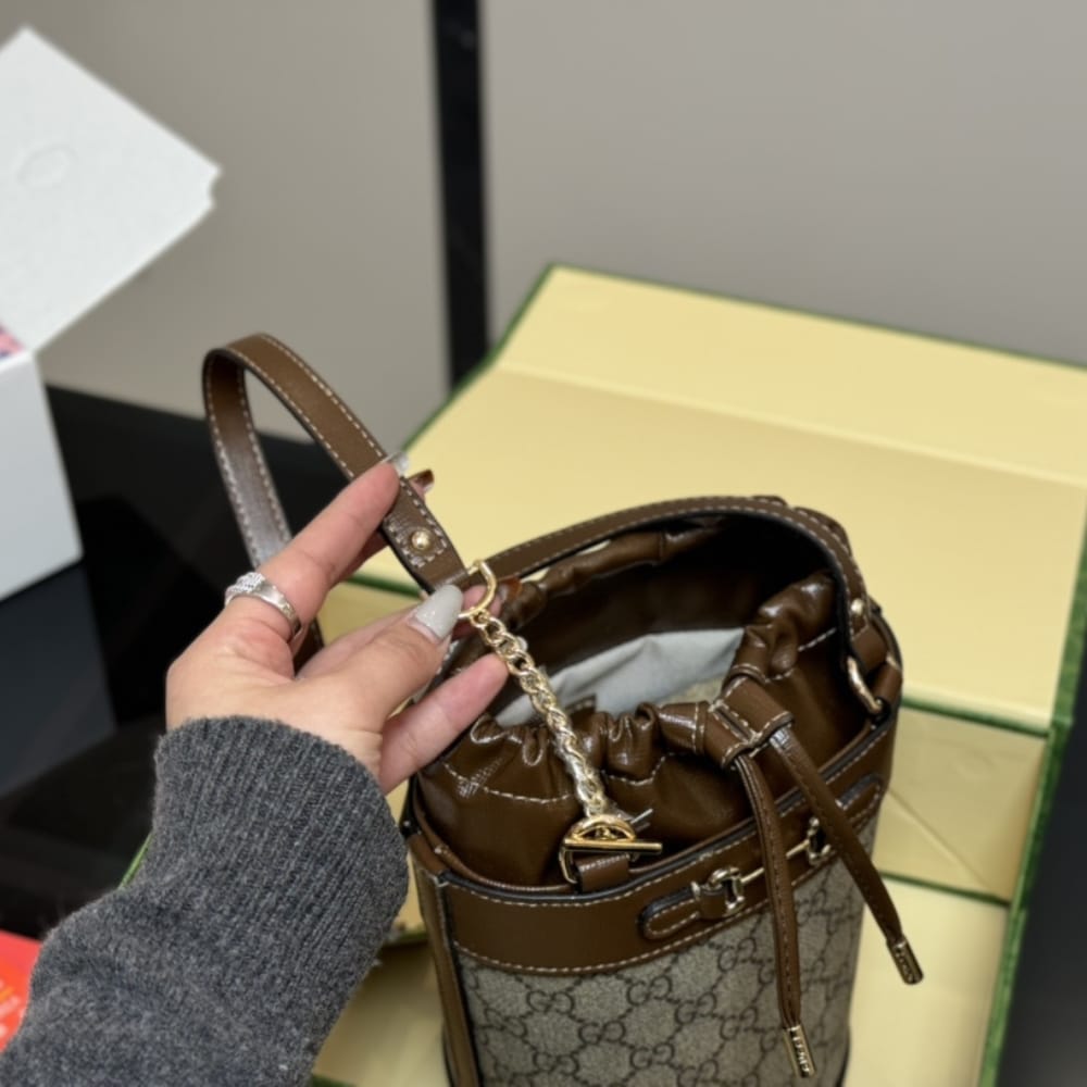 Gucci Housebit 1955 Small Bucket Bag Brown 18Cm
