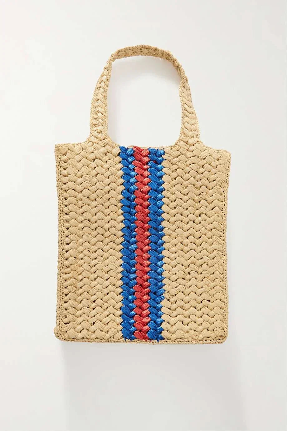 GUCCI Embellished leather-trimmed crocheted raffia tote
