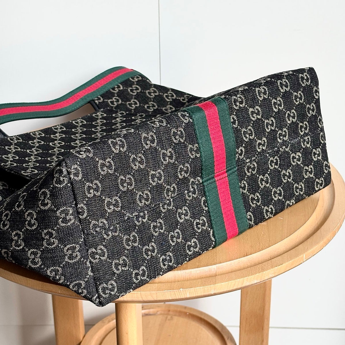 Gucci Giglio Large Tote Bag Black And White GG Denim 39Cm ‎