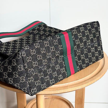 Gucci Giglio Large Tote Bag Black And White GG Denim 39Cm ‎