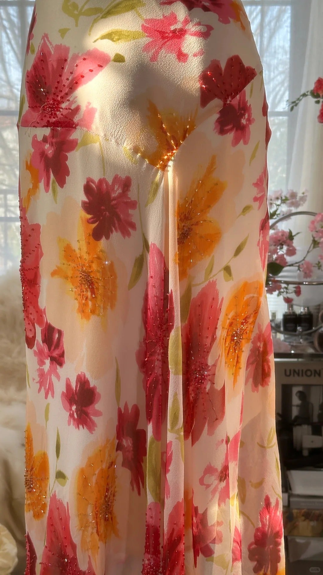 Vintage Floral A-line V-neck Spaghetti Strap Evening Dress Prom Dresses TP3931