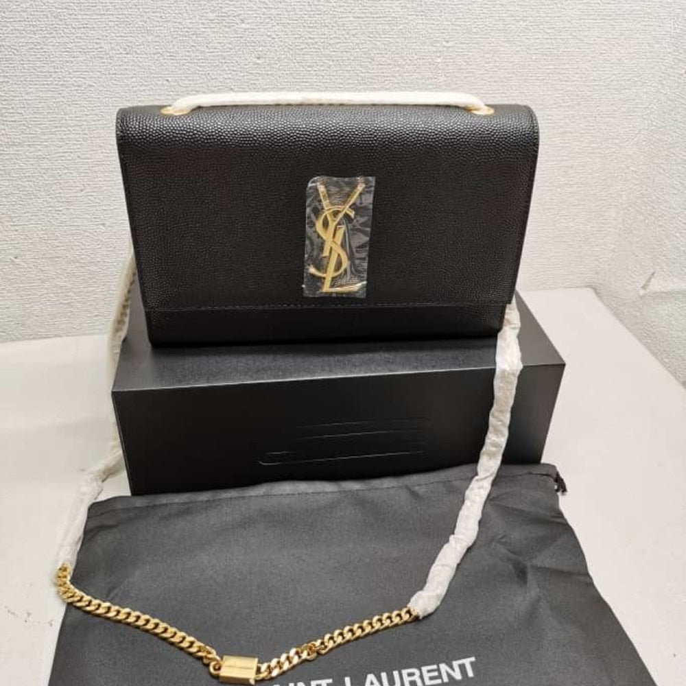 Saint Laurent Kate Medium Chain Bag In Grain De Poudre Black 24Cm 364021 BOW0J 1000