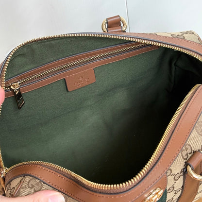 Gucci Vanity Medium Top Handle Bag Beige And Brown GG Canvas 27Cm