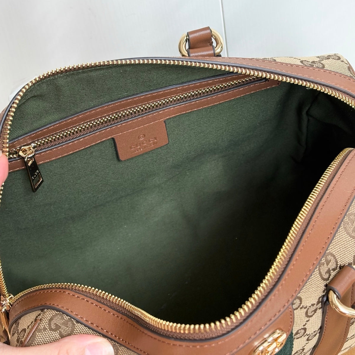 Gucci Ophidia Medium Boston Bag Beige And Brown GG Canvas 30Cm