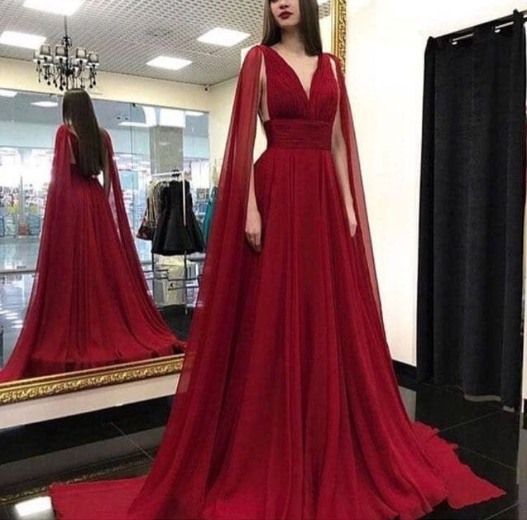 Girlhomeshops-Red fashion V-neck long tulle floor-length prom dress evening dress gh5425
