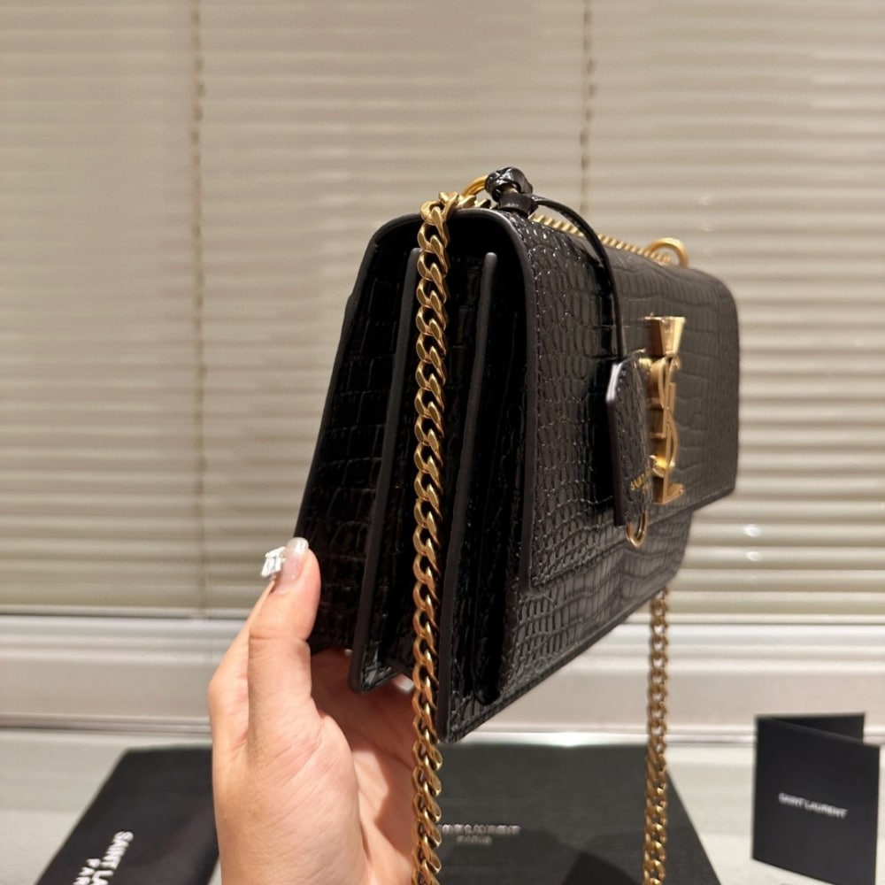 Saint Laurent Sunset Medium Chain Bag In Crocodile-Embossed Black 22Cm 442906DND0J1000