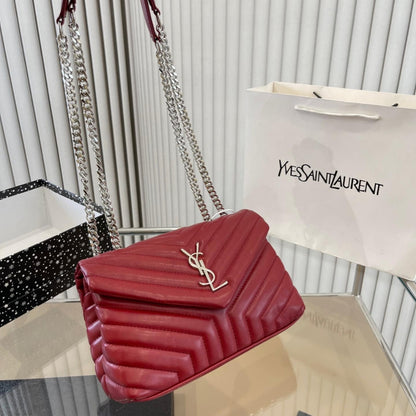 Saint Laurent Loulou Small Chain Bag In Quilted Y Wine Red 25Cm