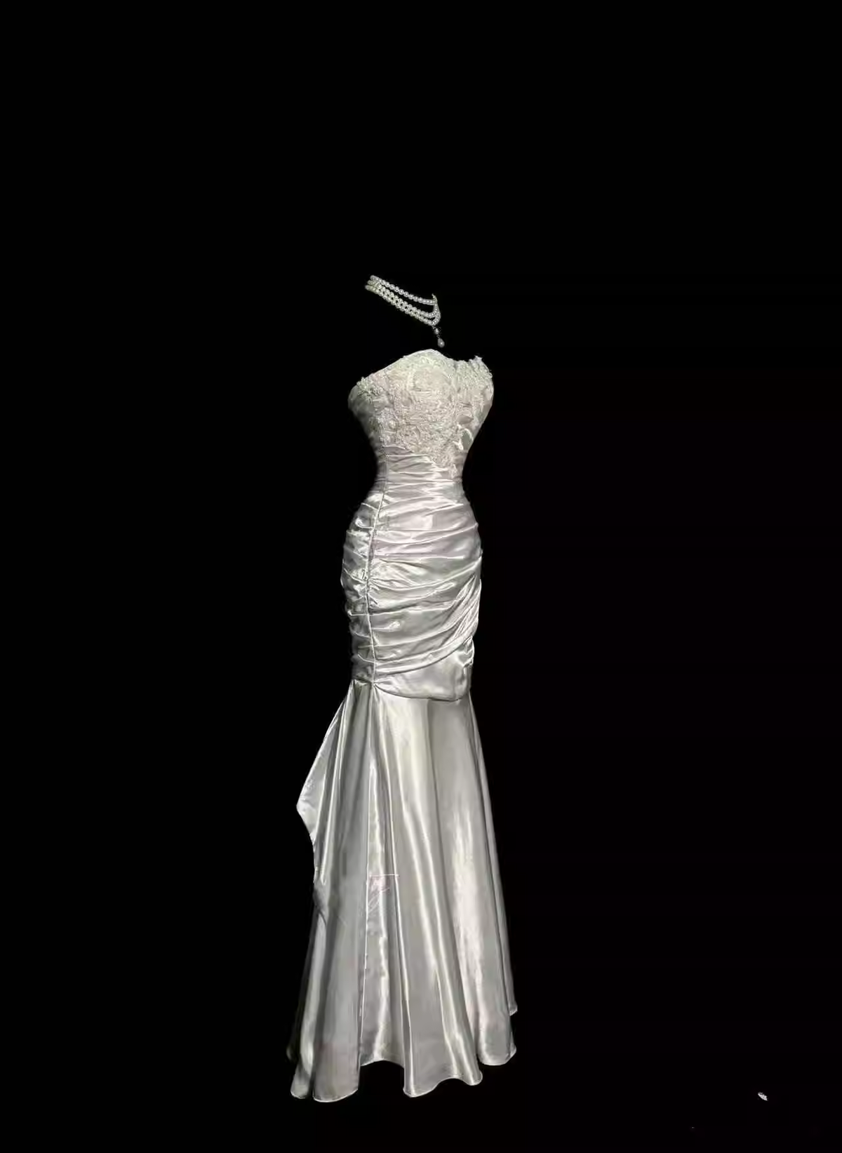 Vintage Applique Satin Sheath Evening Gown Strapless Sweetheart Prom Dress TP5152