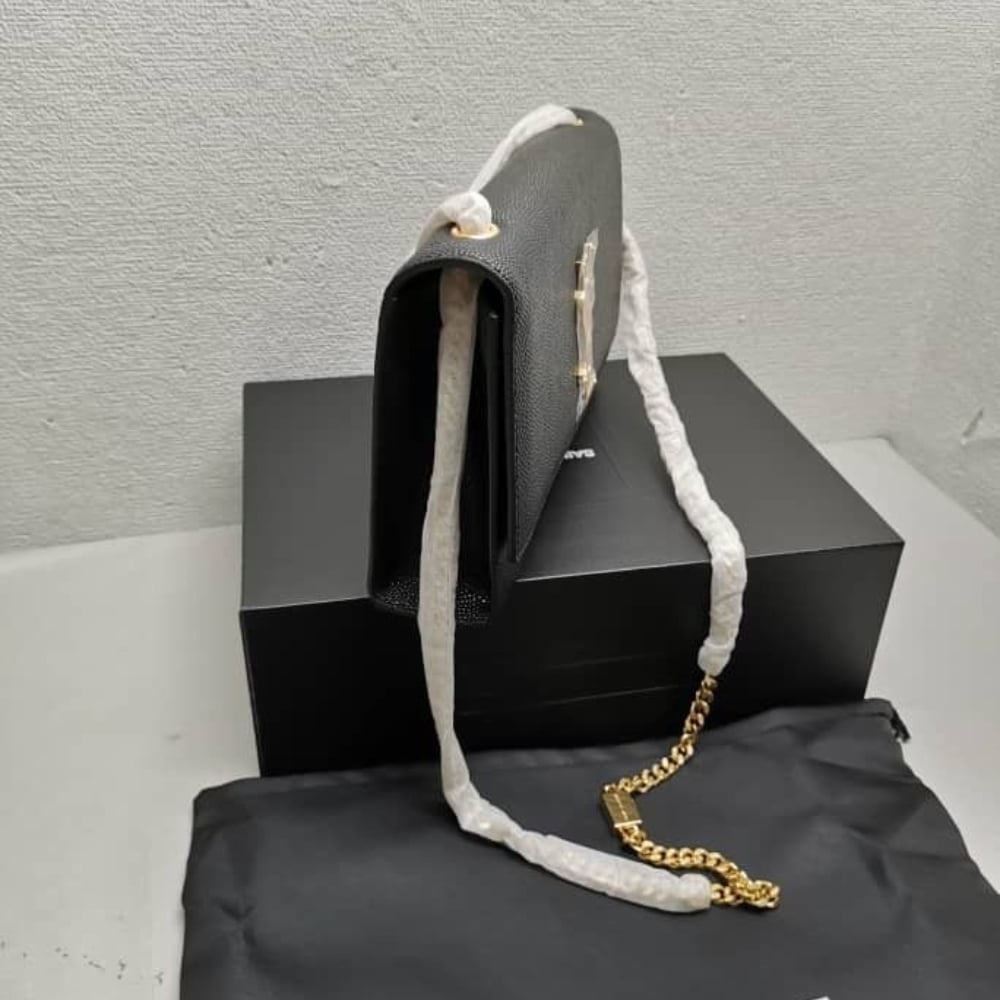 Saint Laurent Kate Medium Chain Bag In Grain De Poudre Black 24Cm 364021 BOW0J 1000