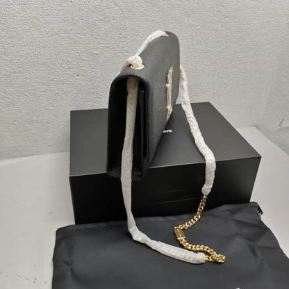 Saint Laurent Kate Medium Chain Bag In Grain De Poudre Black 24Cm 364021 BOW0J 1000