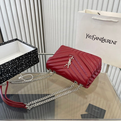 Saint Laurent Loulou Small Chain Bag In Quilted Y Wine Red 25Cm