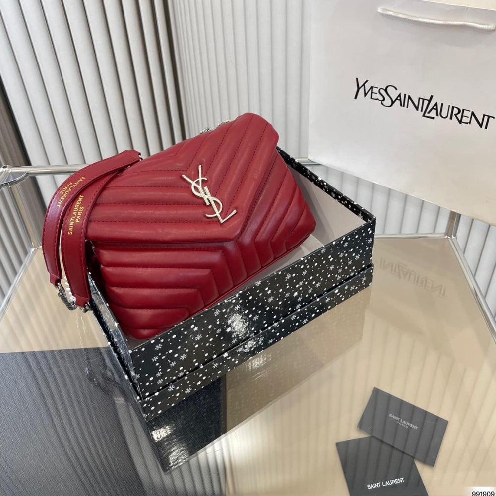 Saint Laurent Loulou Small Chain Bag In Quilted Y Wine Red 25Cm